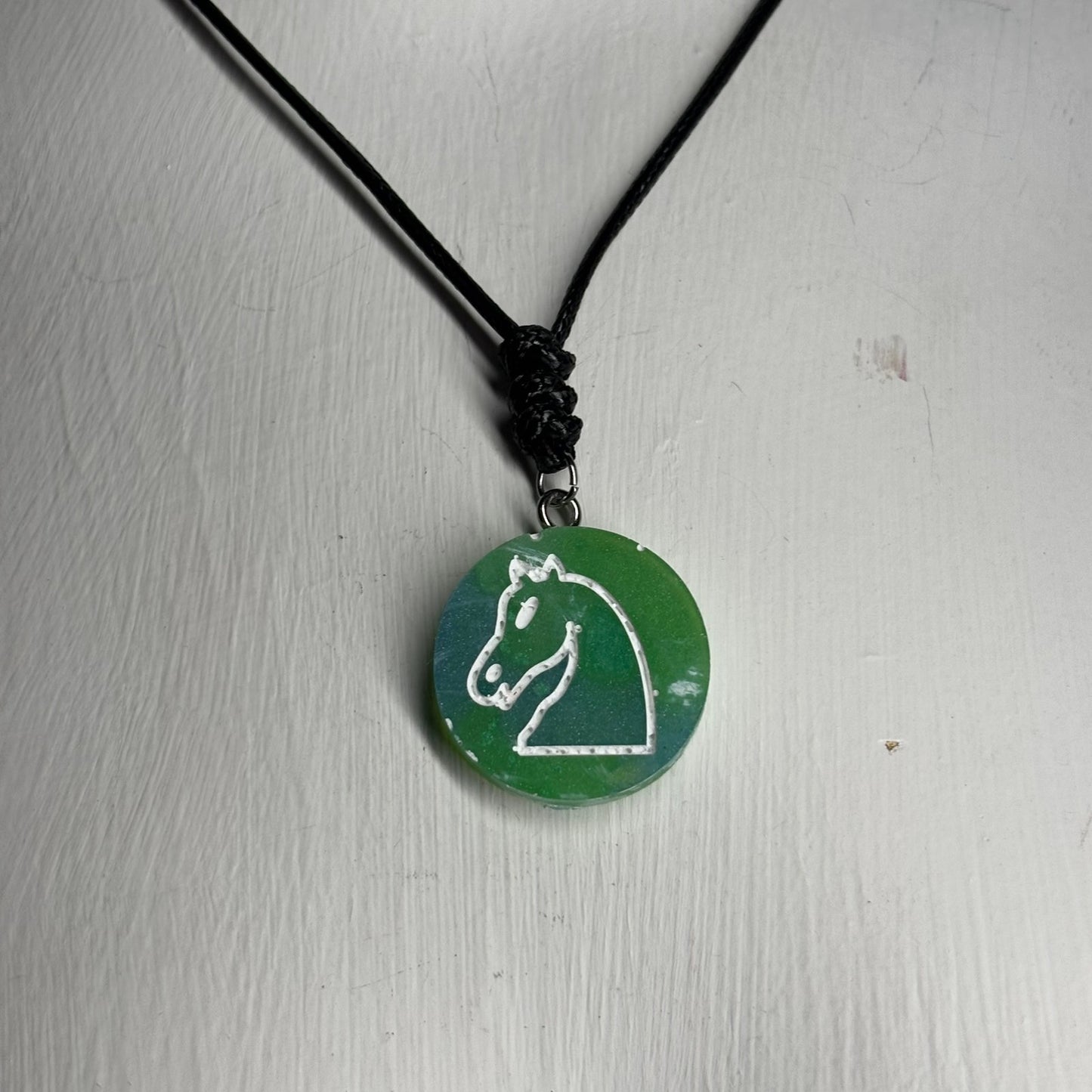 Cool Green Knight - Handmade Resin Chess Necklace - Flat Edition