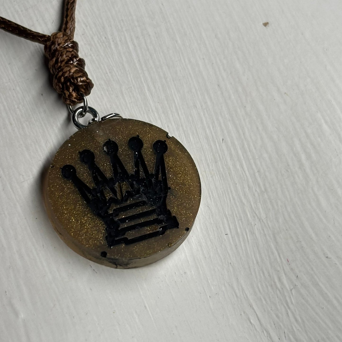 Vintage Brown Queen - Handmade Resin Chess Necklace