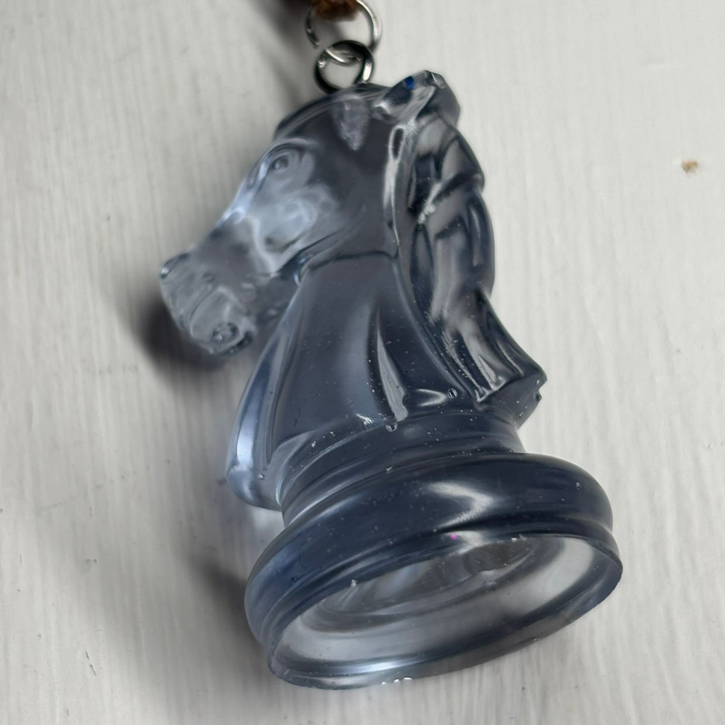 Transparent Simple Blue Knight - Handmade Resin Chess Necklace
