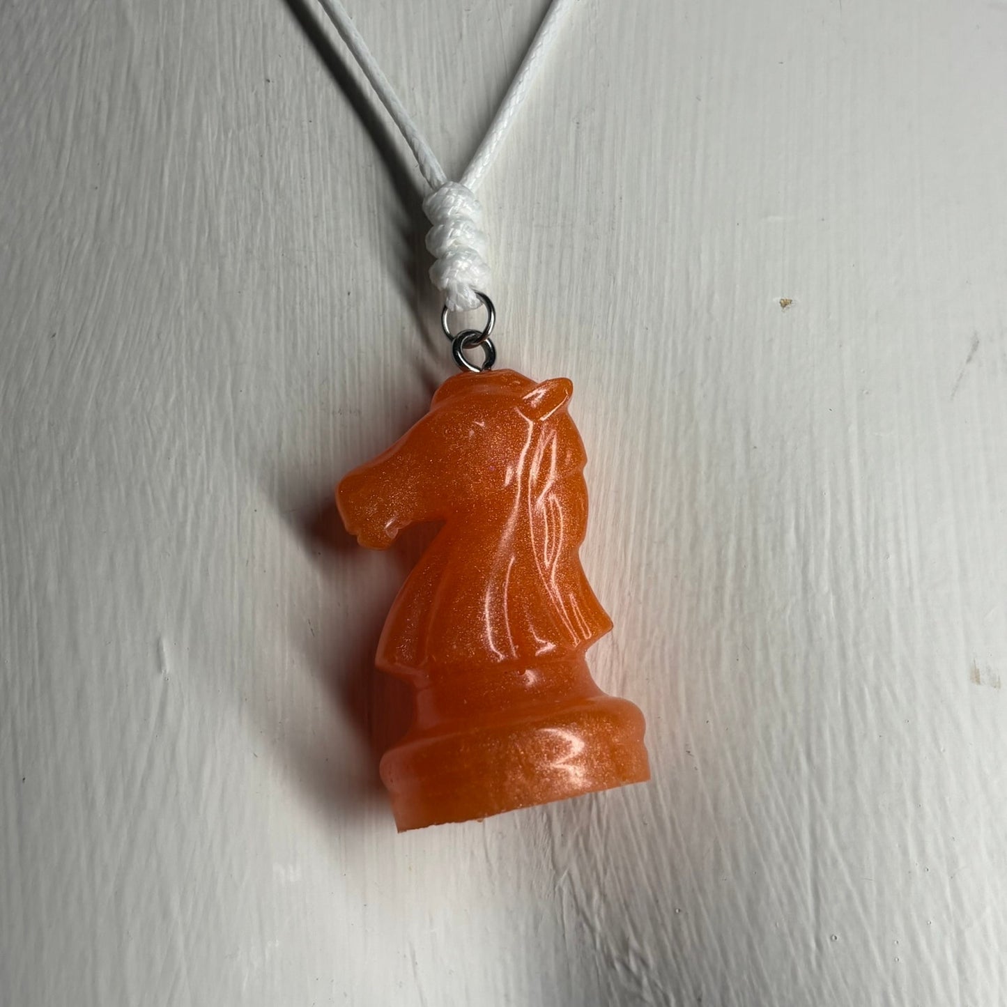 Orange Knight - Handmade Resin Chess Necklace