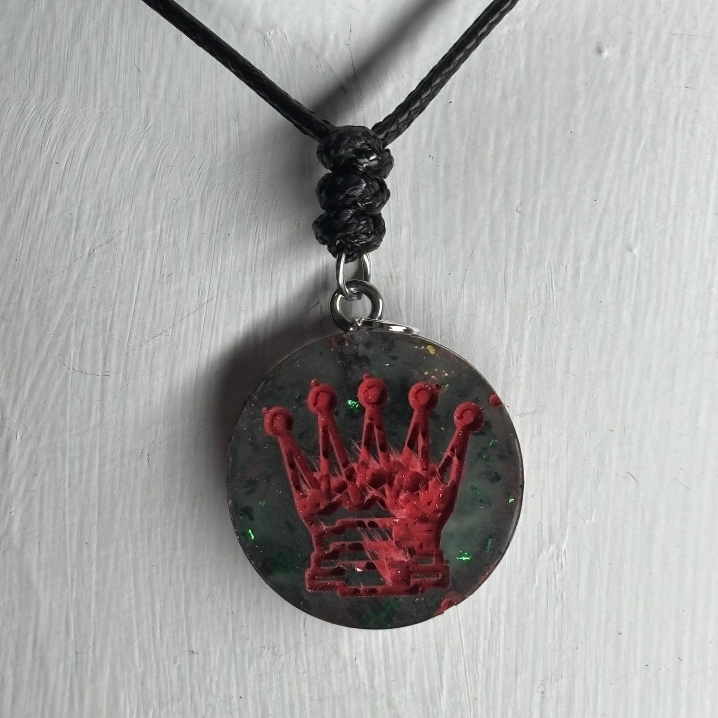 Red Print Queen - Handmade Resin Chess Necklace