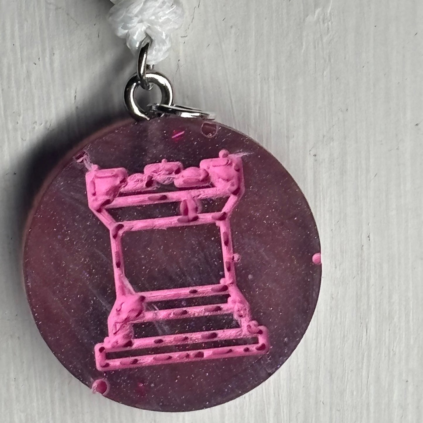 Pink Print Rook - Handmade Resin Chess Necklace