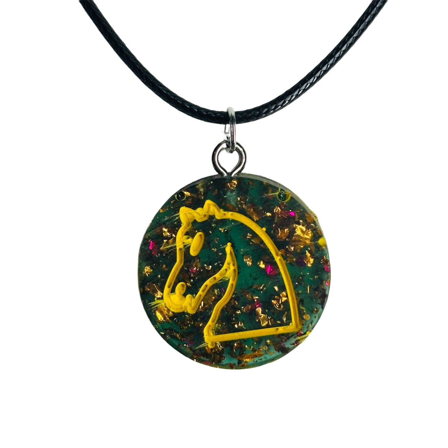 Green Translucent Crystal Knight - Handmade Resin Chess Necklace