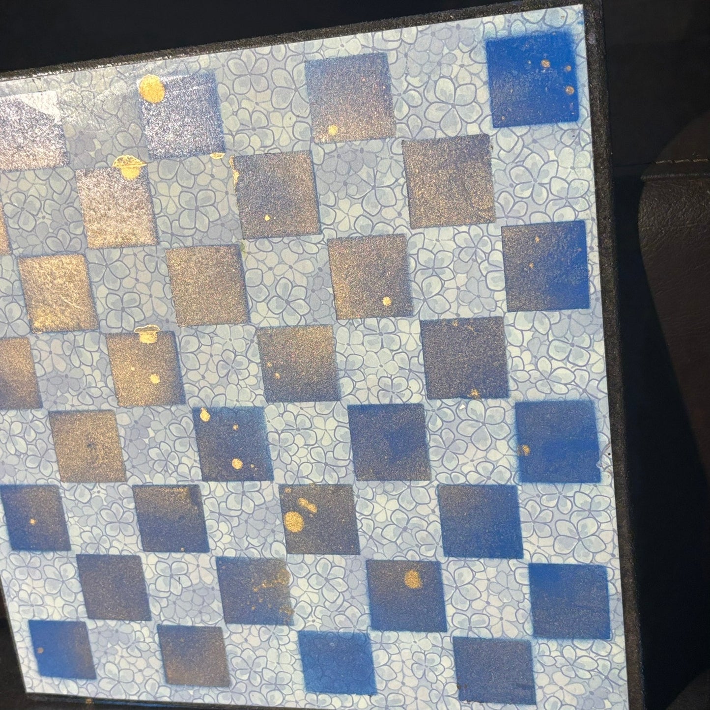 Metallic Blue Flowers - Scrapbook Chess Board