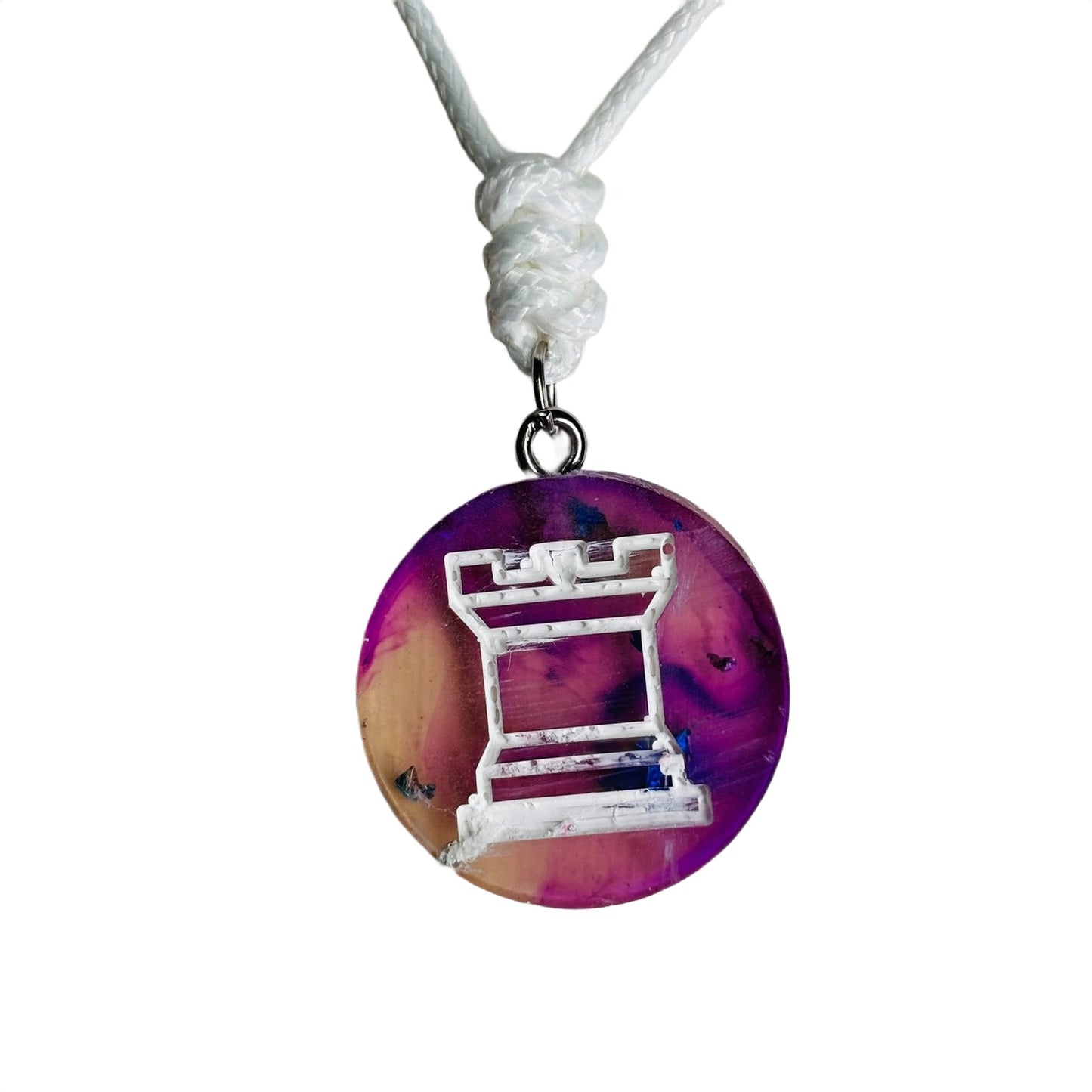 Purple Swirl Rook - Handmade Resin Chess Necklace