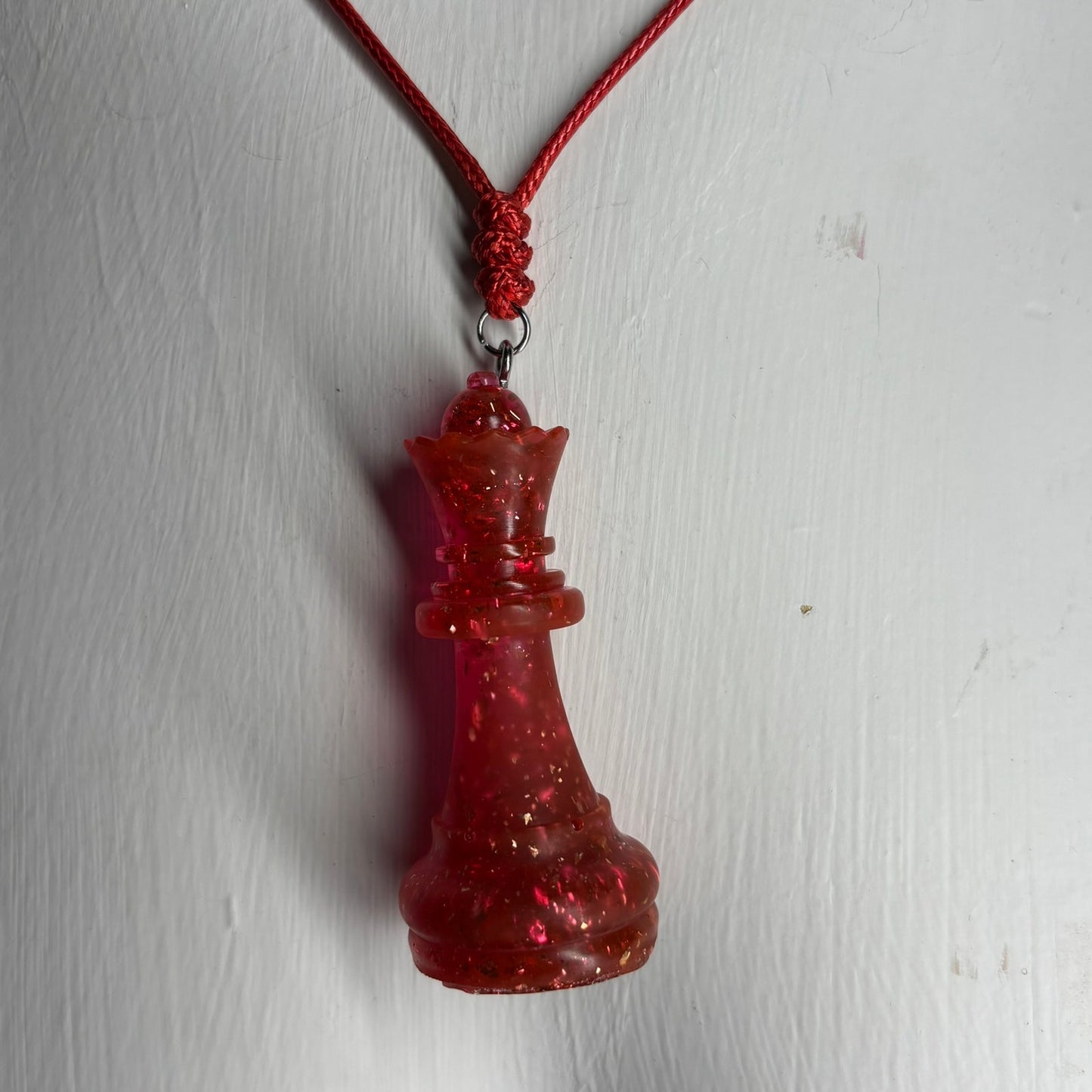 Red Crystal Queen - Handmade Resin Chess Necklace