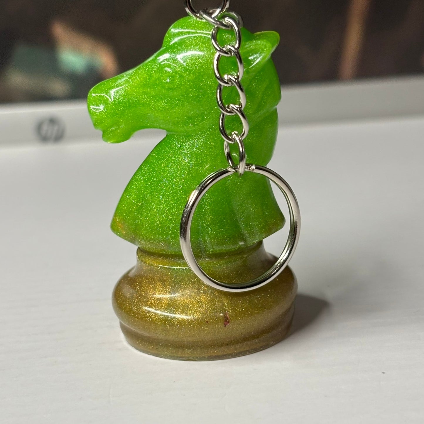 Bright Green Knight - Handmade Resin Keychain - Large Edition