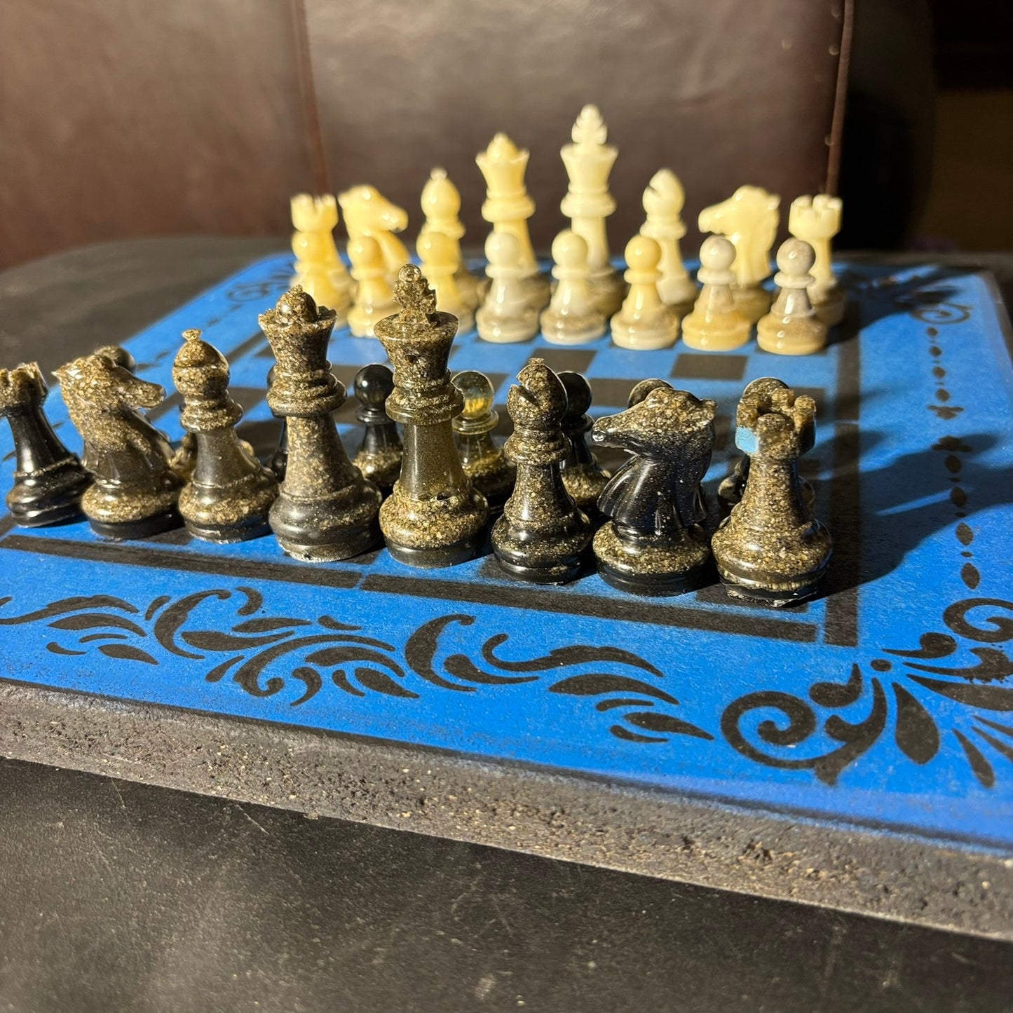 Supreme Blue & Black - Painted Chess Set