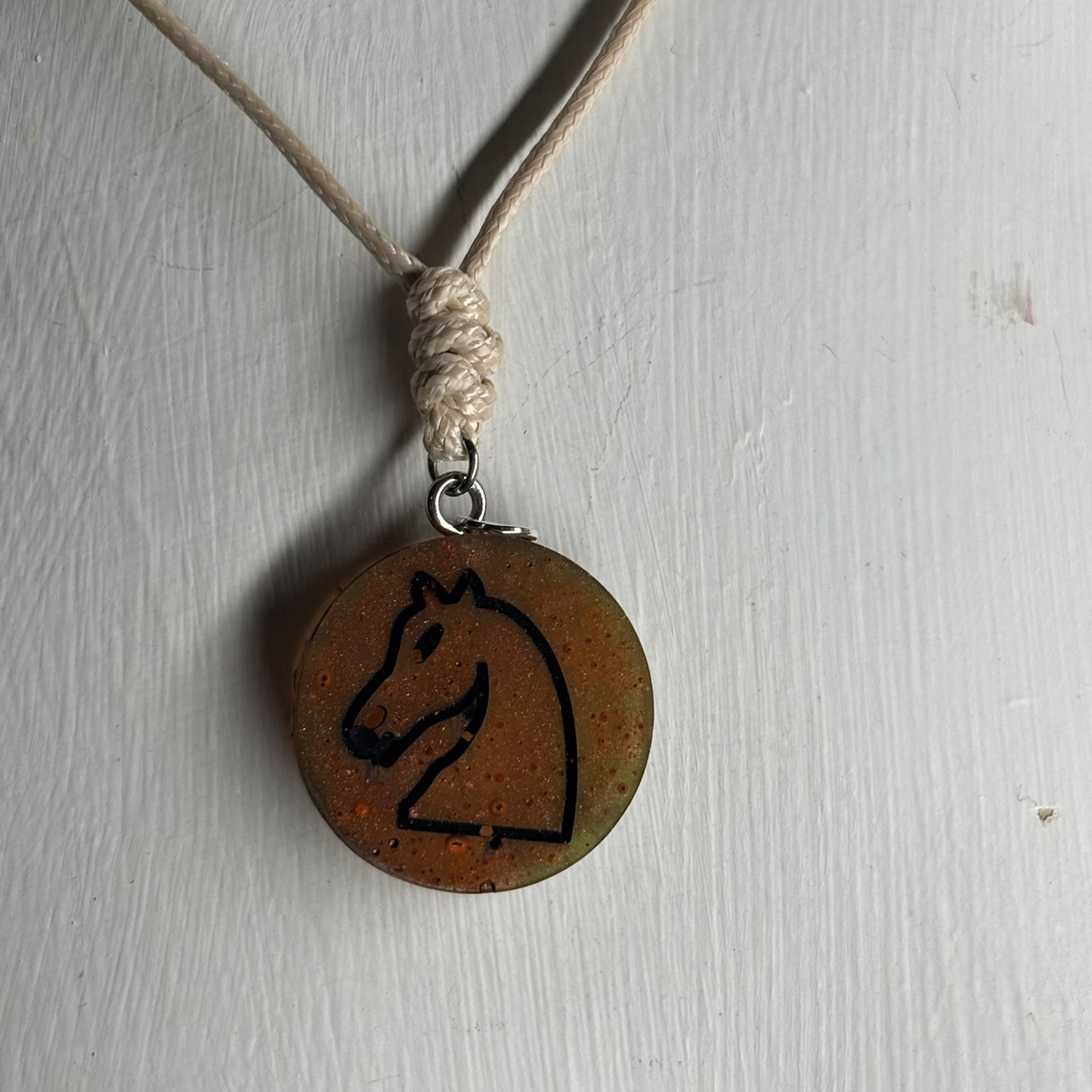 Coffee Brown Knight - Handmade Resin Chess Necklace