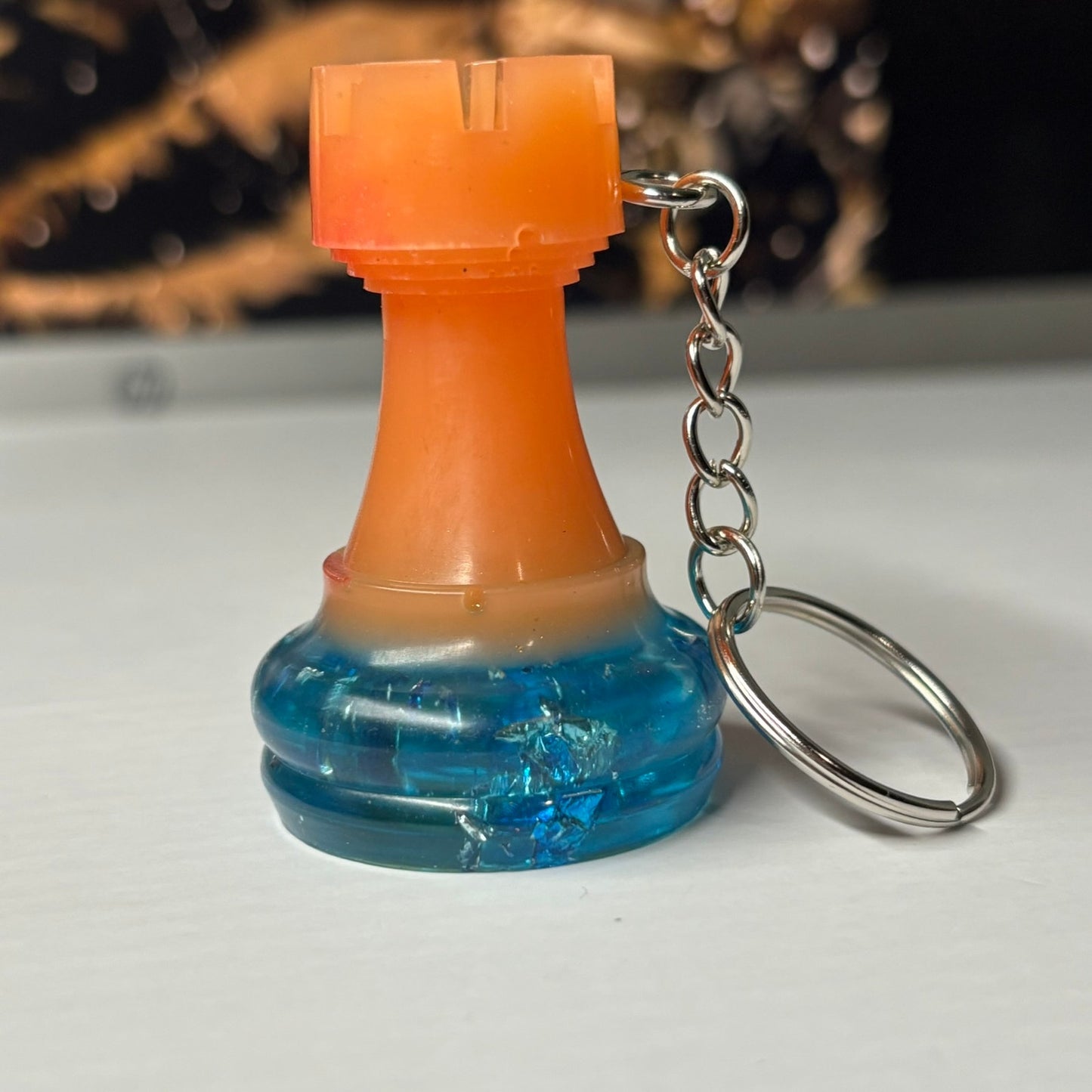 Ice Bottom Orange Rook - Handmade Resin Keychain - Large Edition