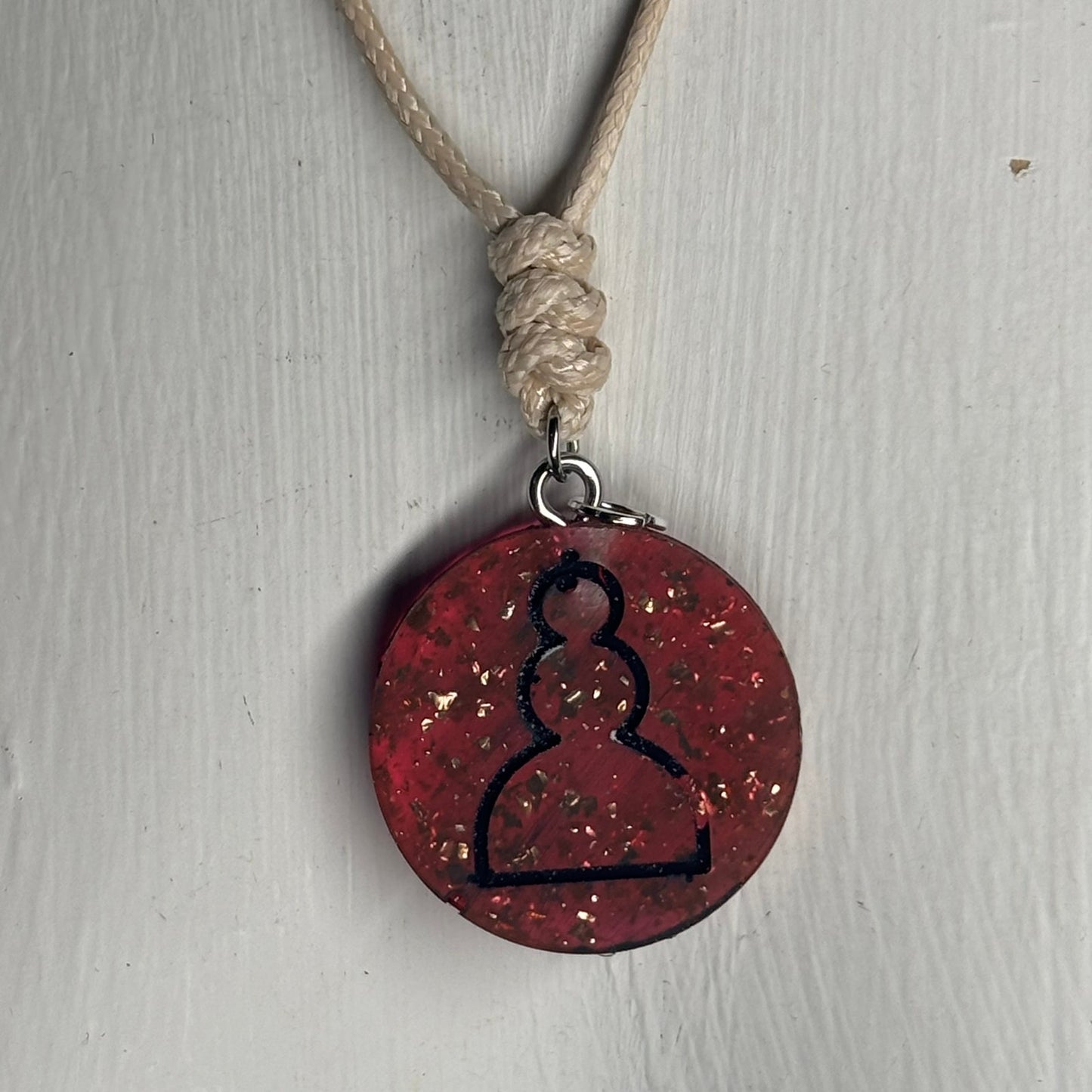 Cream Red Pawn - Handmade Resin Chess Necklace