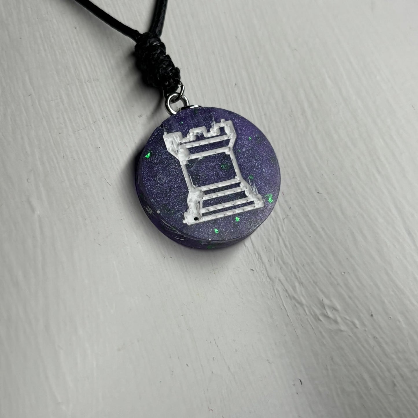 Purple Midnight Rook - Handmade Resin Chess Necklace