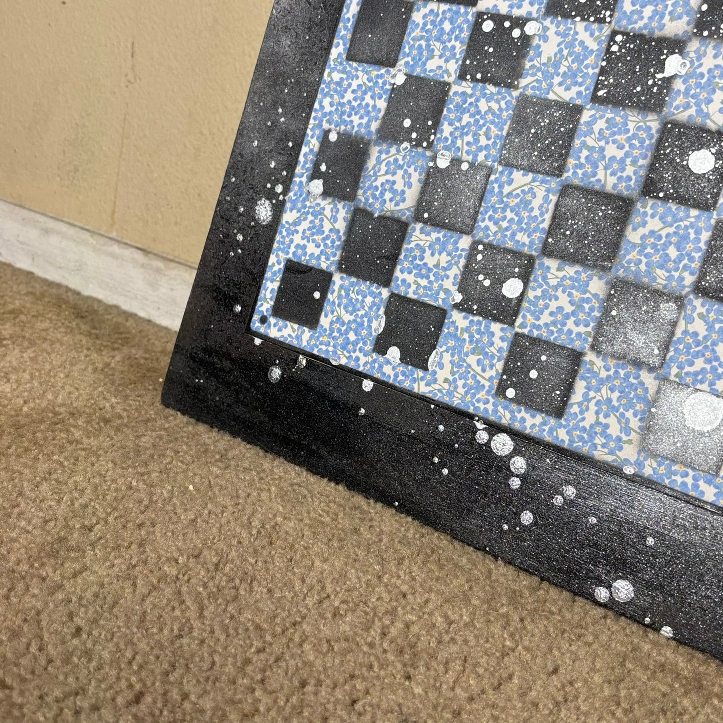 Blue Flower Chrome Drip - Large Scrapbook Chess Board