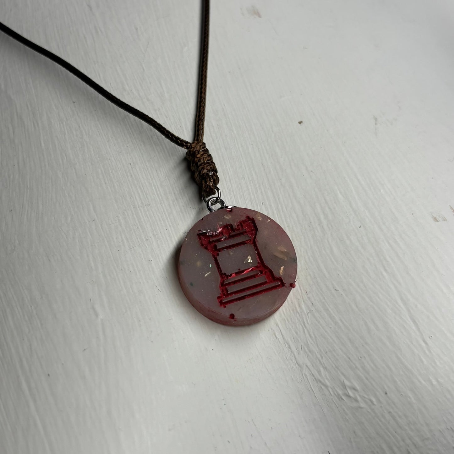 Crystal Red Rook - Handmade Resin Chess Necklace