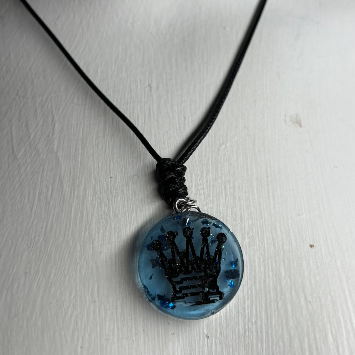 Translucent Blue Queen - Handmade Resin Chess Necklace