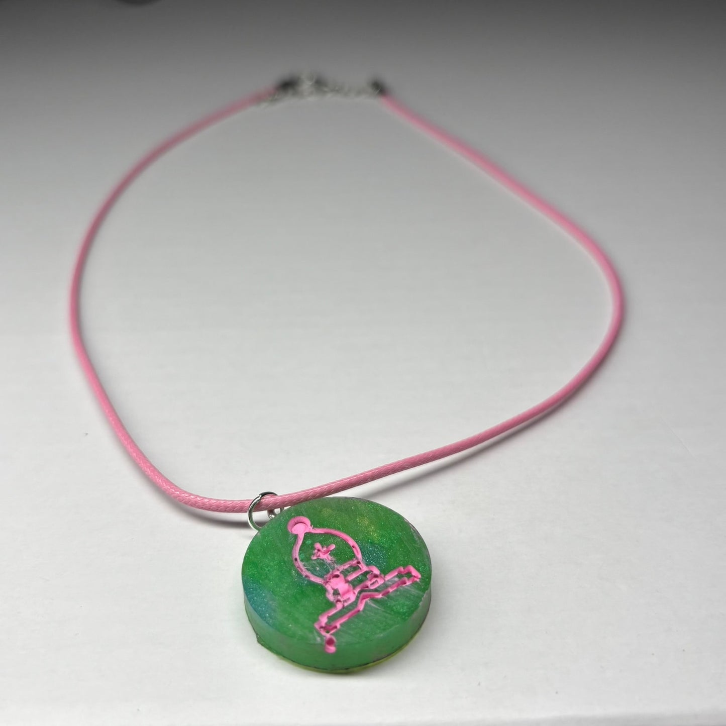 Pink & Green Bishop - Handmade Resin Chess Necklace