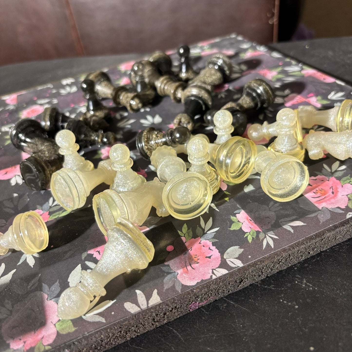 Stealth Black Flower Pattern - Scrapbook Chess Set