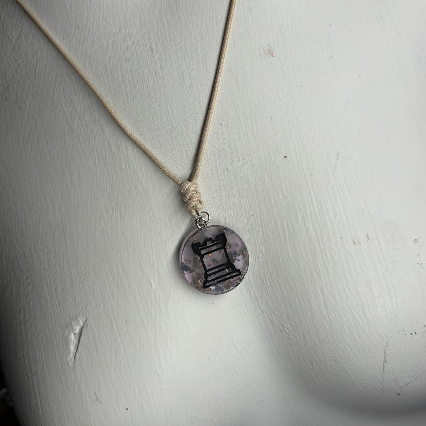 Cream Translucent Rook - Handmade Resin Chess Necklace