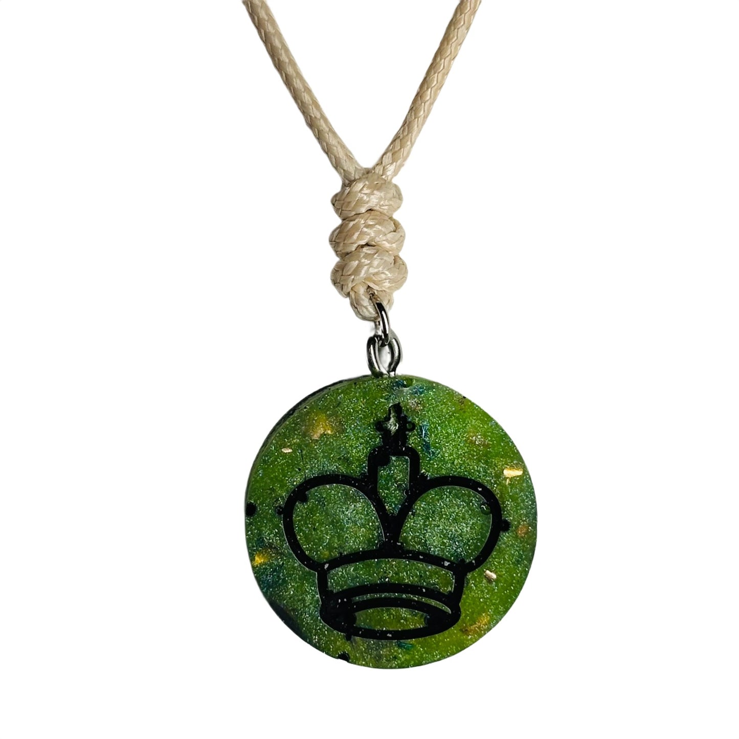 Cream Green King - Handmade Resin Chess Necklace