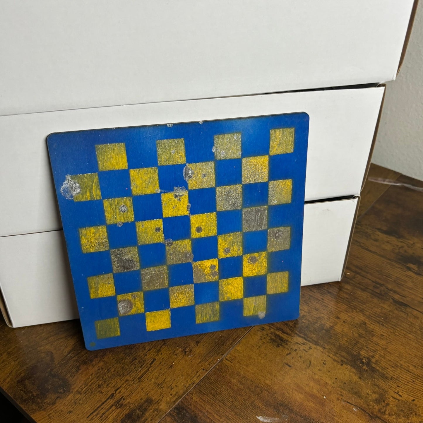 Blue Yellow Mix - Painted Thin Wooden Chess Board