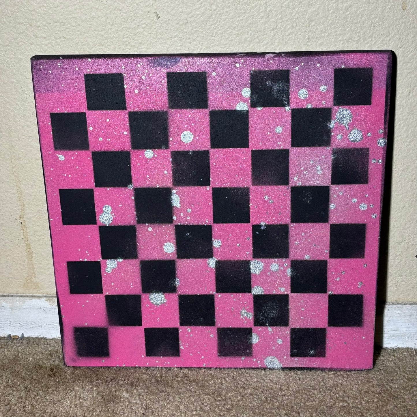 Pink Splatter - Painted Chess Board