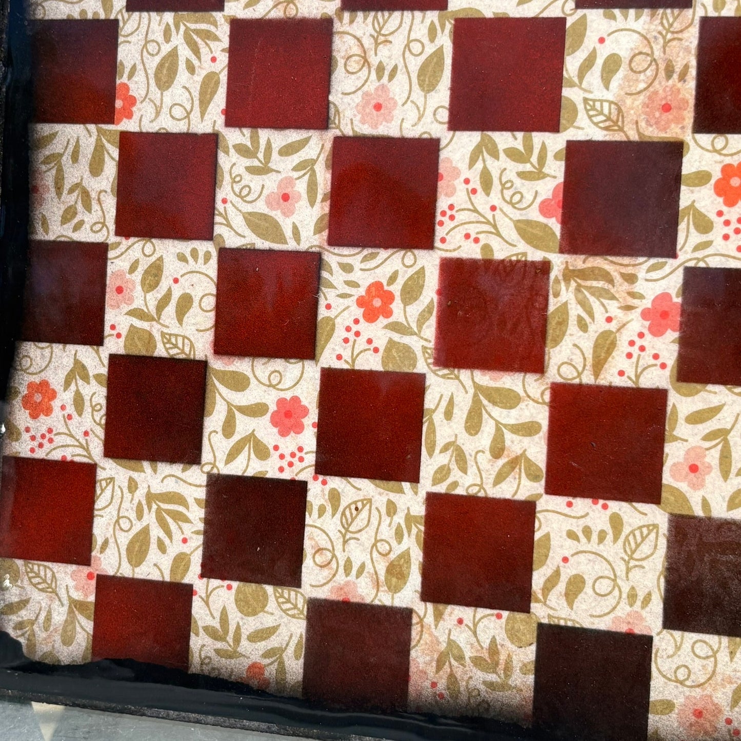 Fading Red Flowers - Resin Coated Chess Board