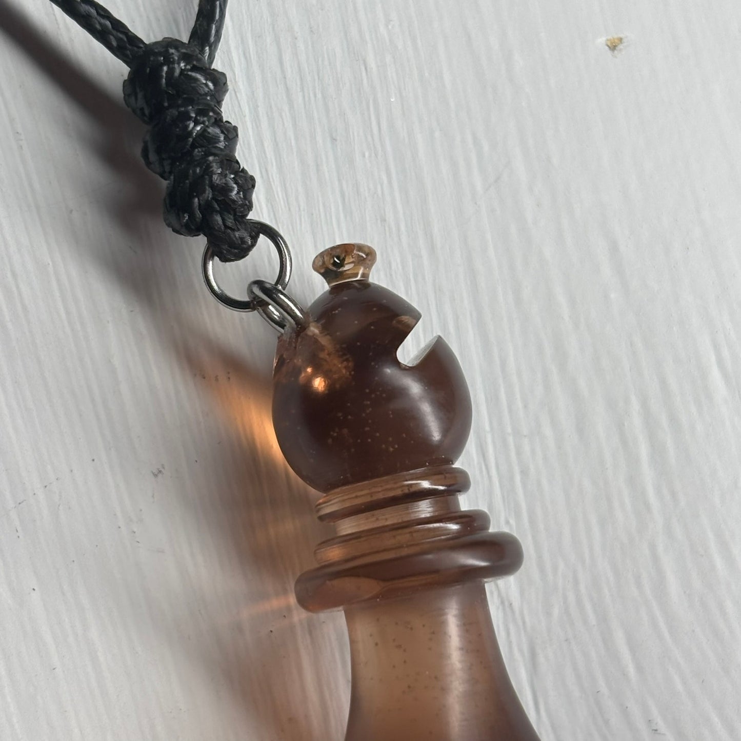 Coffee Brown Bishop - Handmade Resin Chess Necklace