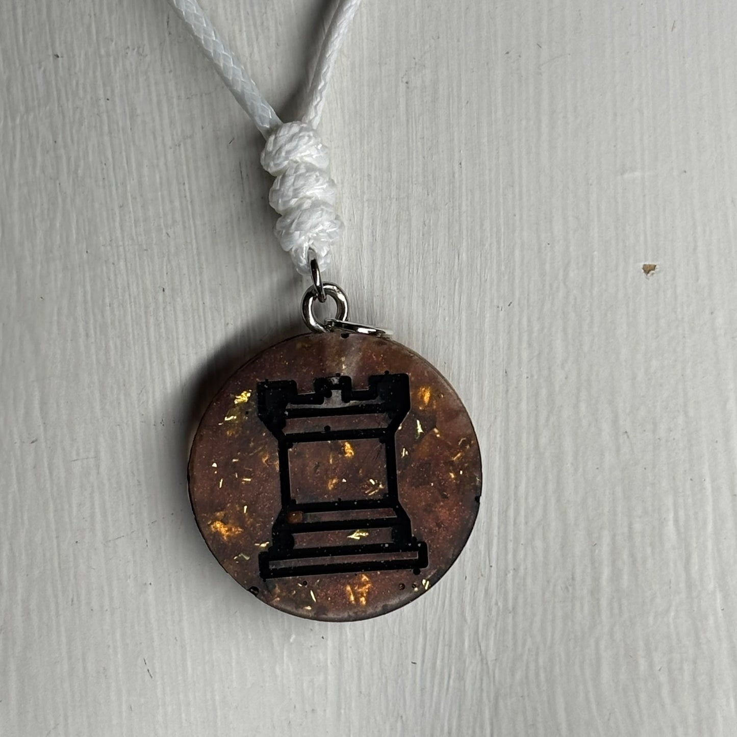 Amber Rook - Handmade Resin Chess Necklace