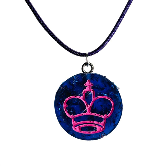 Royal Blue/Pink King - Handmade Resin Chess Necklace