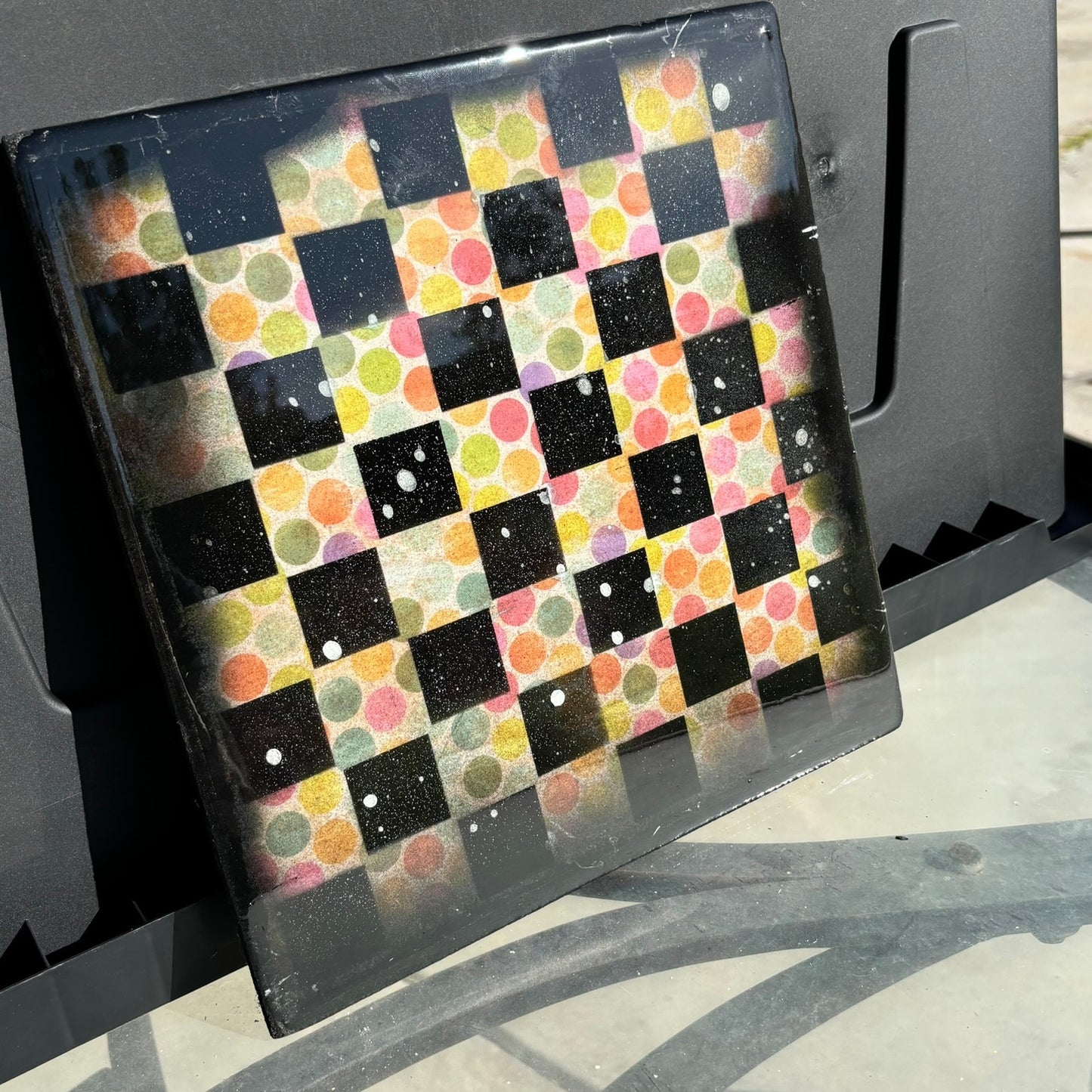 Rainbow Dots - Resin Coated Chess Board