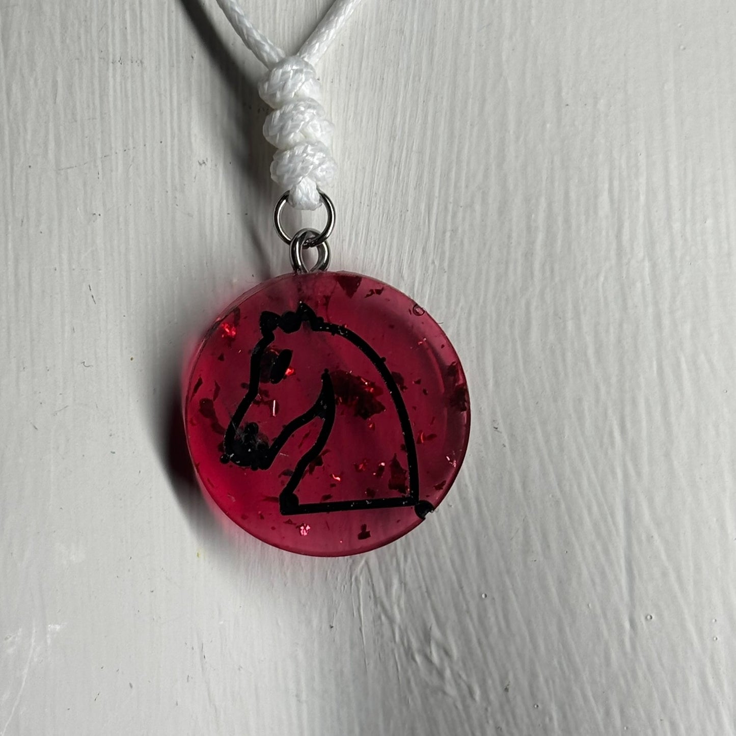 Sparkle Red Knight - Handmade Resin Chess Necklace