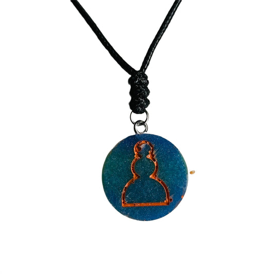 Vintage Blue & Orange Pawn - Handmade Resin Chess Necklace