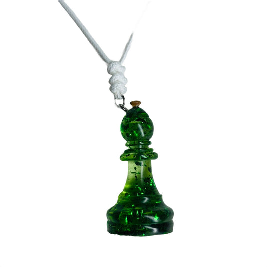 Green Crystal Bishop - Handmade Resin Chess Necklace