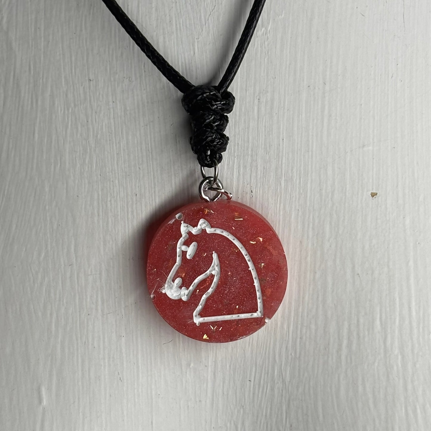 Sparkle Red Knight - Handmade Resin Chess Necklace