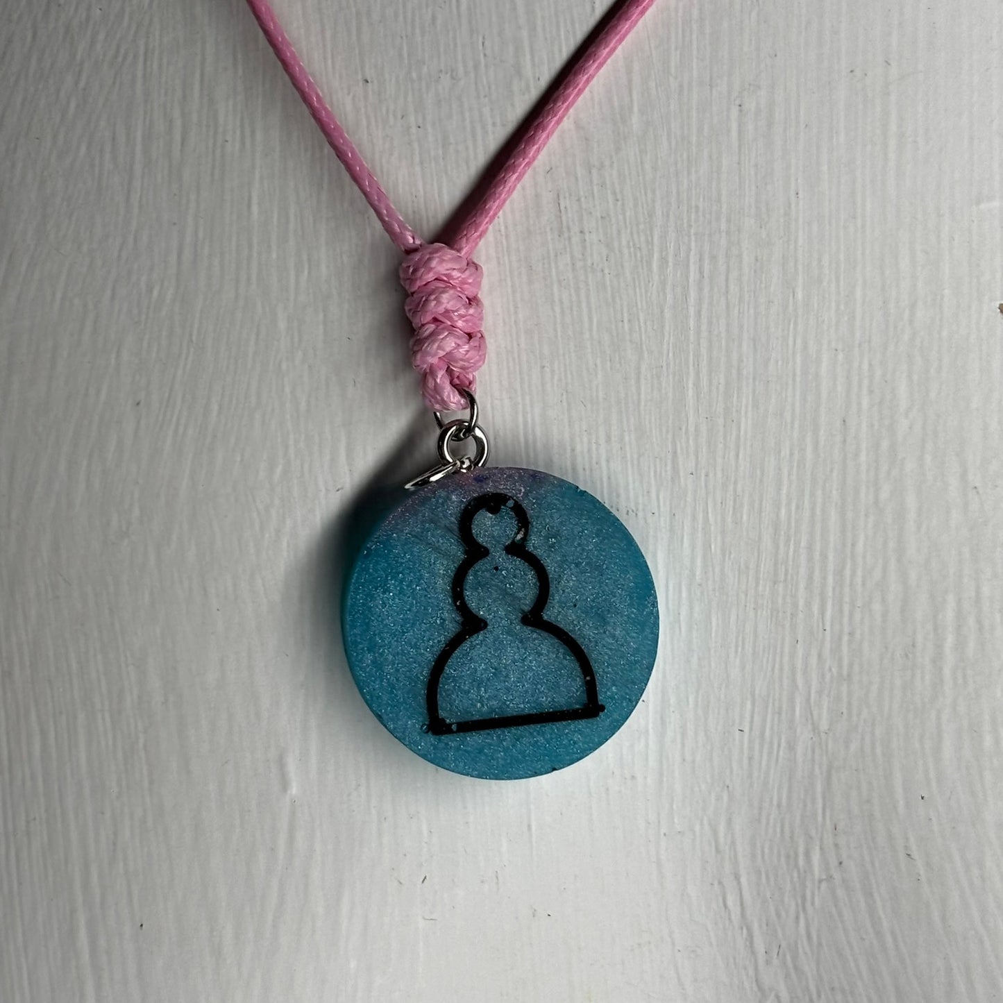 Pink & Blue Pawn - Handmade Resin Chess Necklace