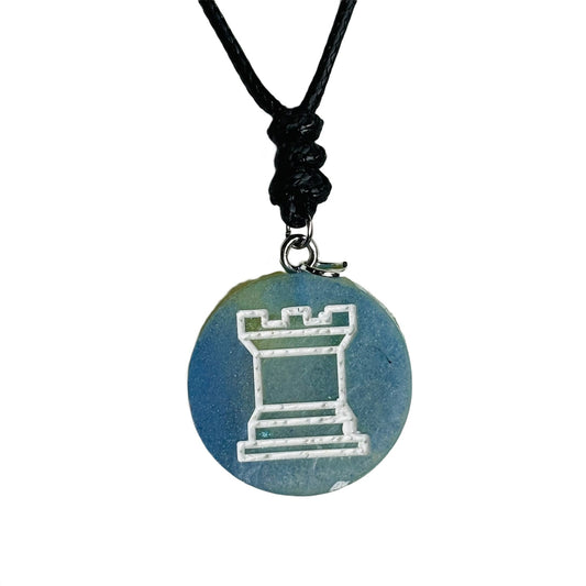 Vintage Blue Rook - Handmade Resin Chess Necklace