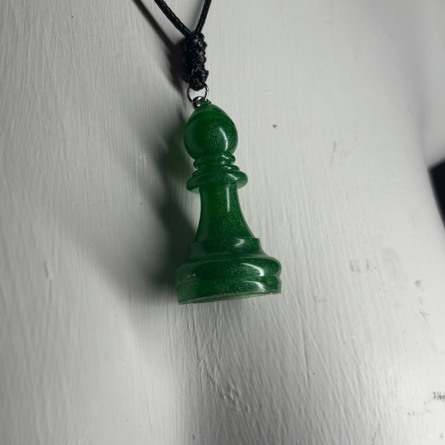 Solid Forest Green Bishop - Handmade Resin Chess Necklace