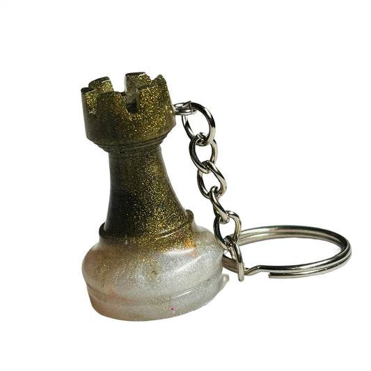 Navy Green Rook - Handmade Resin Keychain