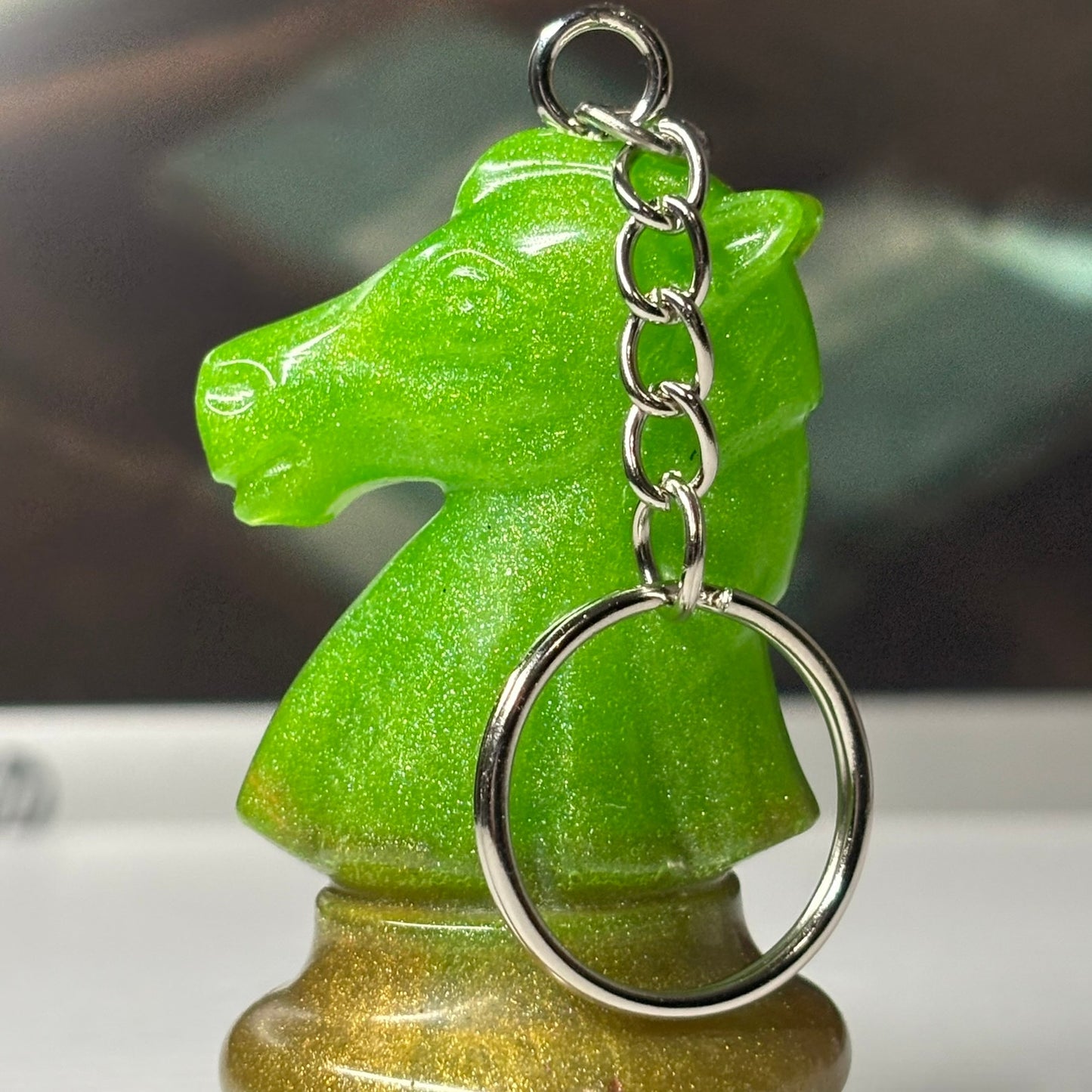 Bright Green Knight - Handmade Resin Keychain - Large Edition