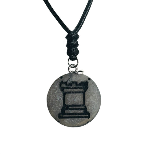 Silver Rook - Handmade Resin Chess Necklace