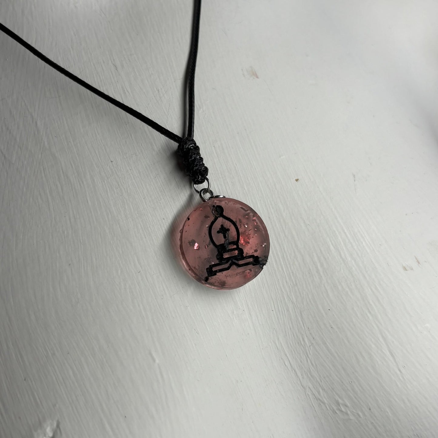 Violet Pink Bishop - Handmade Resin Chess Necklace