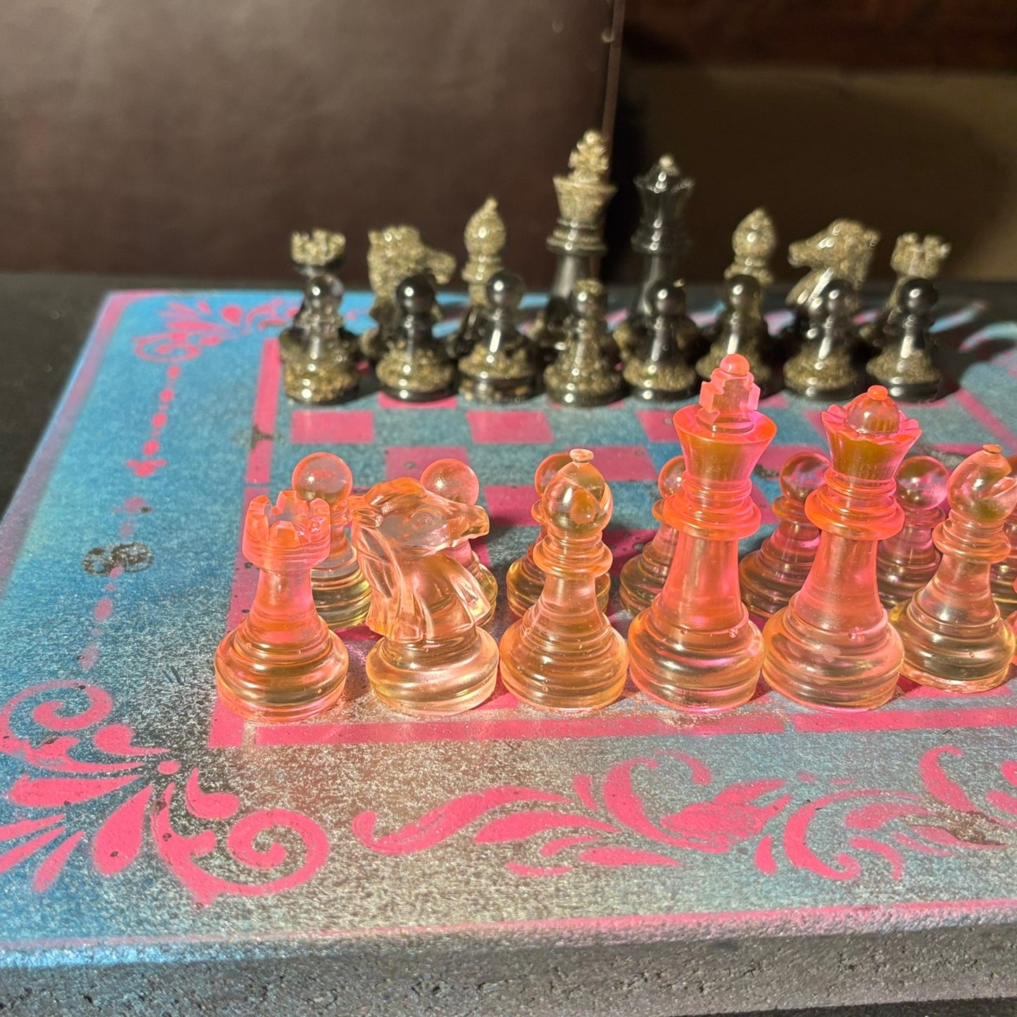 Sky Blue Pink- Painted Chess Set