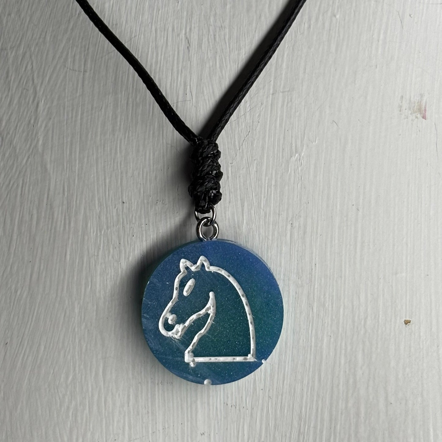 Blue Knight - Handmade Resin Chess Necklace