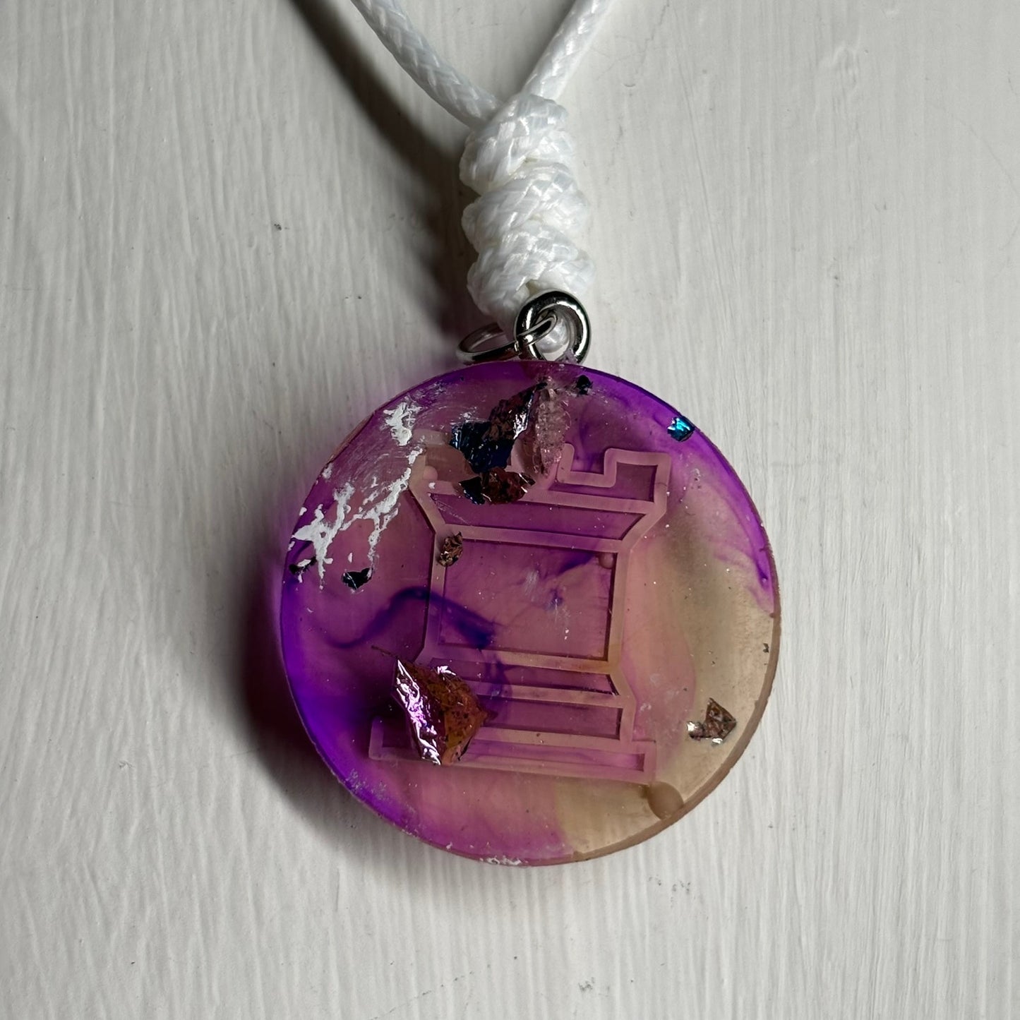 Purple Swirl Rook - Handmade Resin Chess Necklace