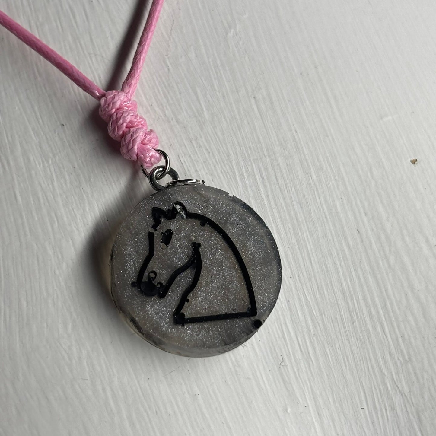 Pink Silver Knight - Handmade Resin Chess Necklace