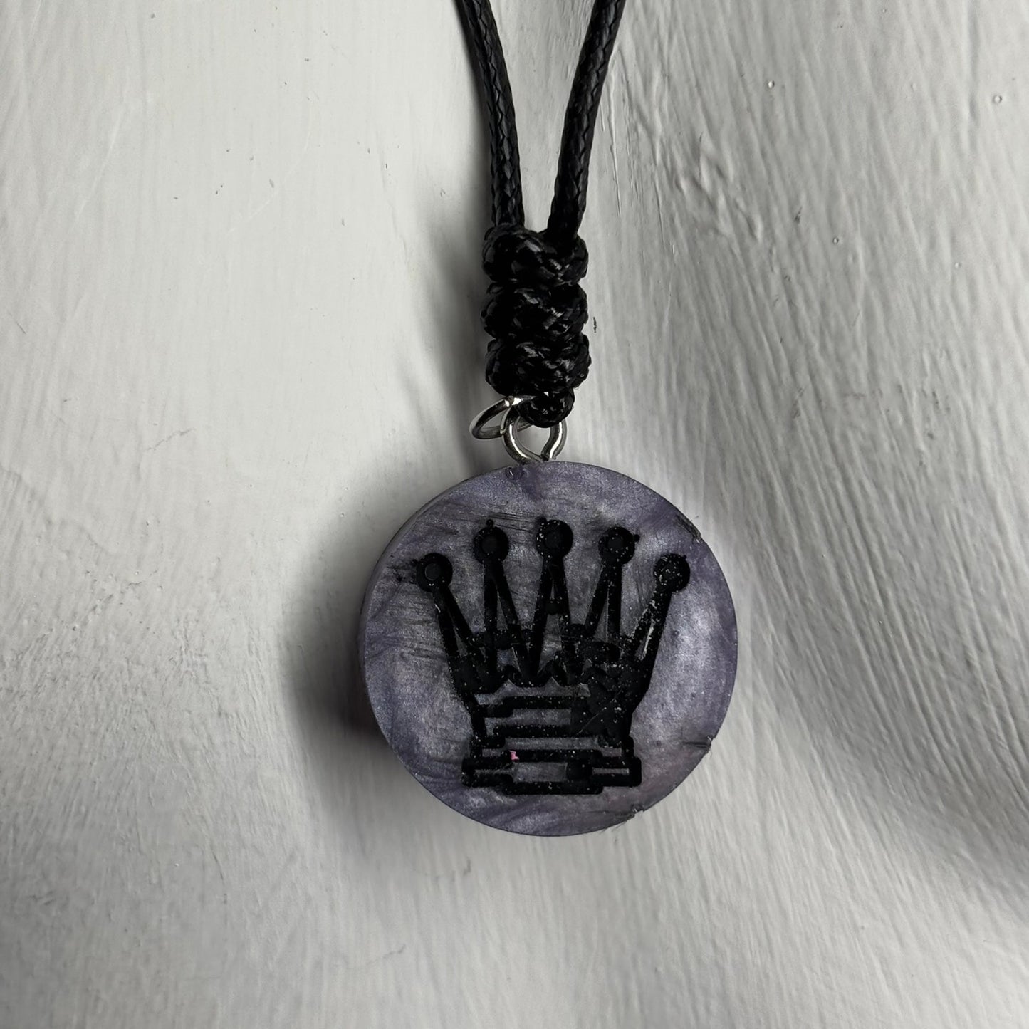Midnight Purple Queen - Handmade Resin Chess Necklace - Flat Edition