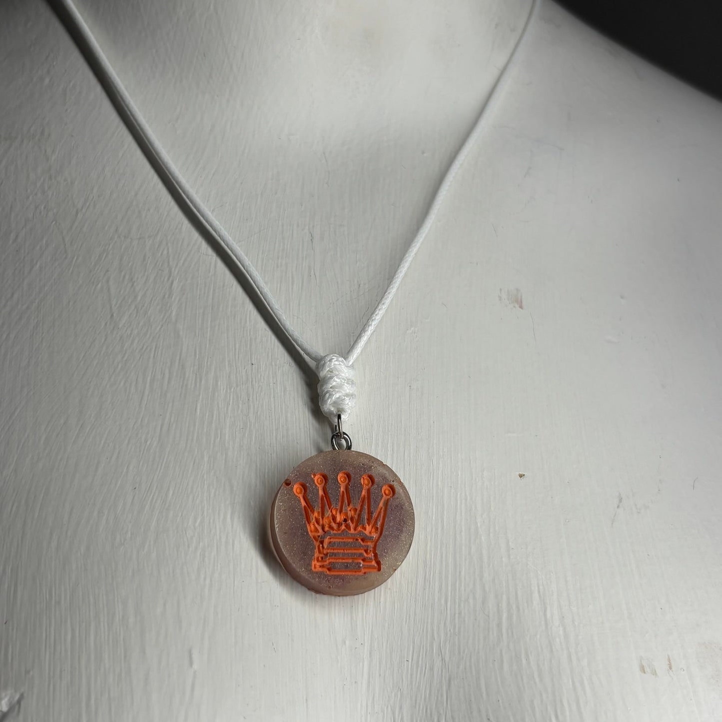 Orange Print Queen - Handmade Resin Chess Necklace