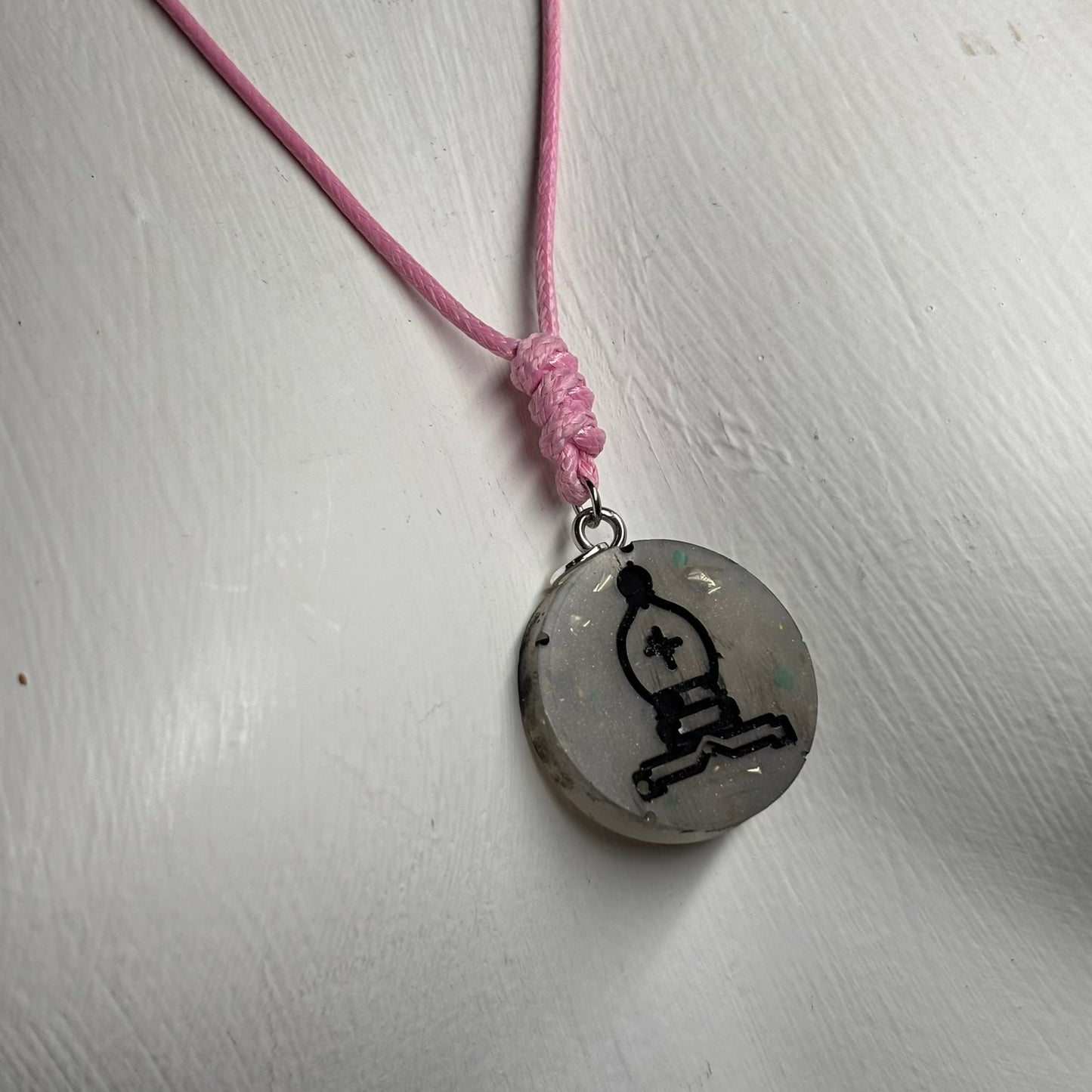 Silver Pink Bishop - Handmade Resin Chess Necklace
