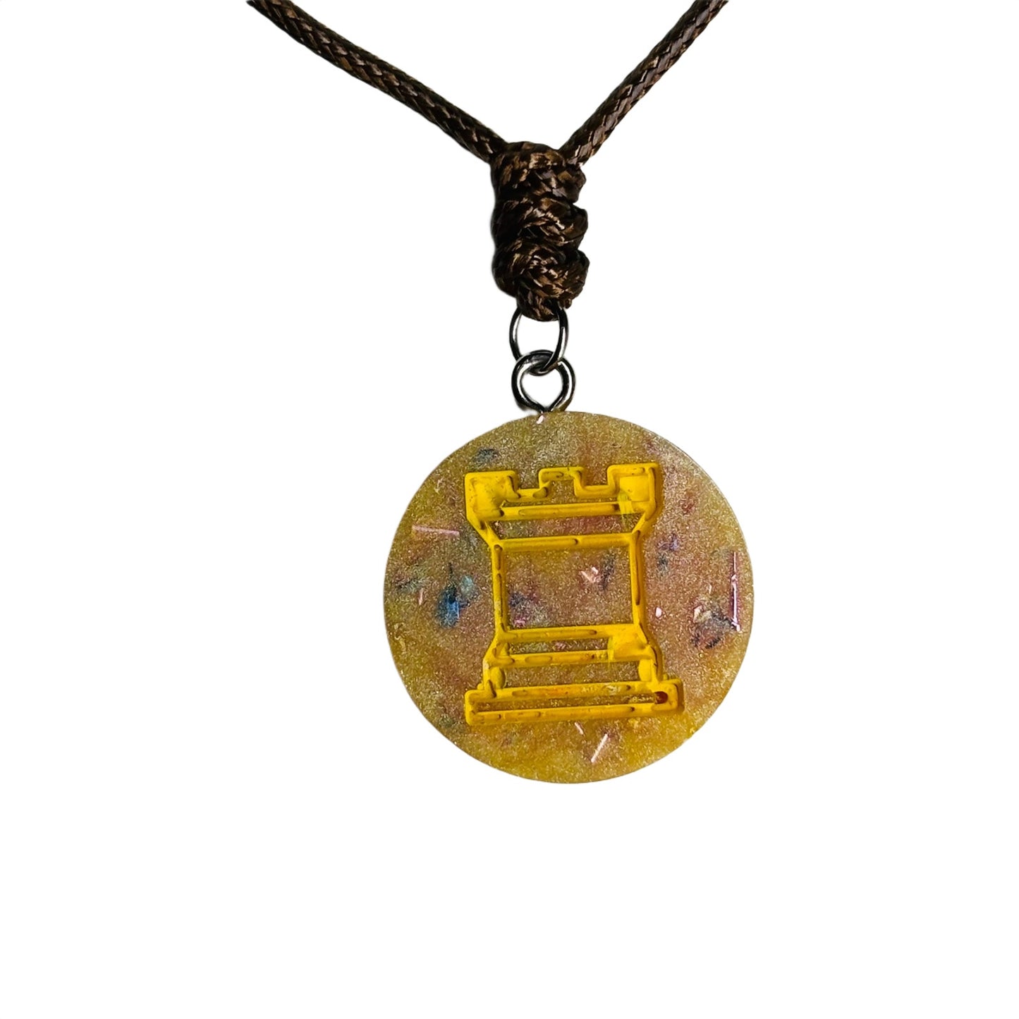 Yellow Crystal Rook - Handmade Resin Chess Necklace