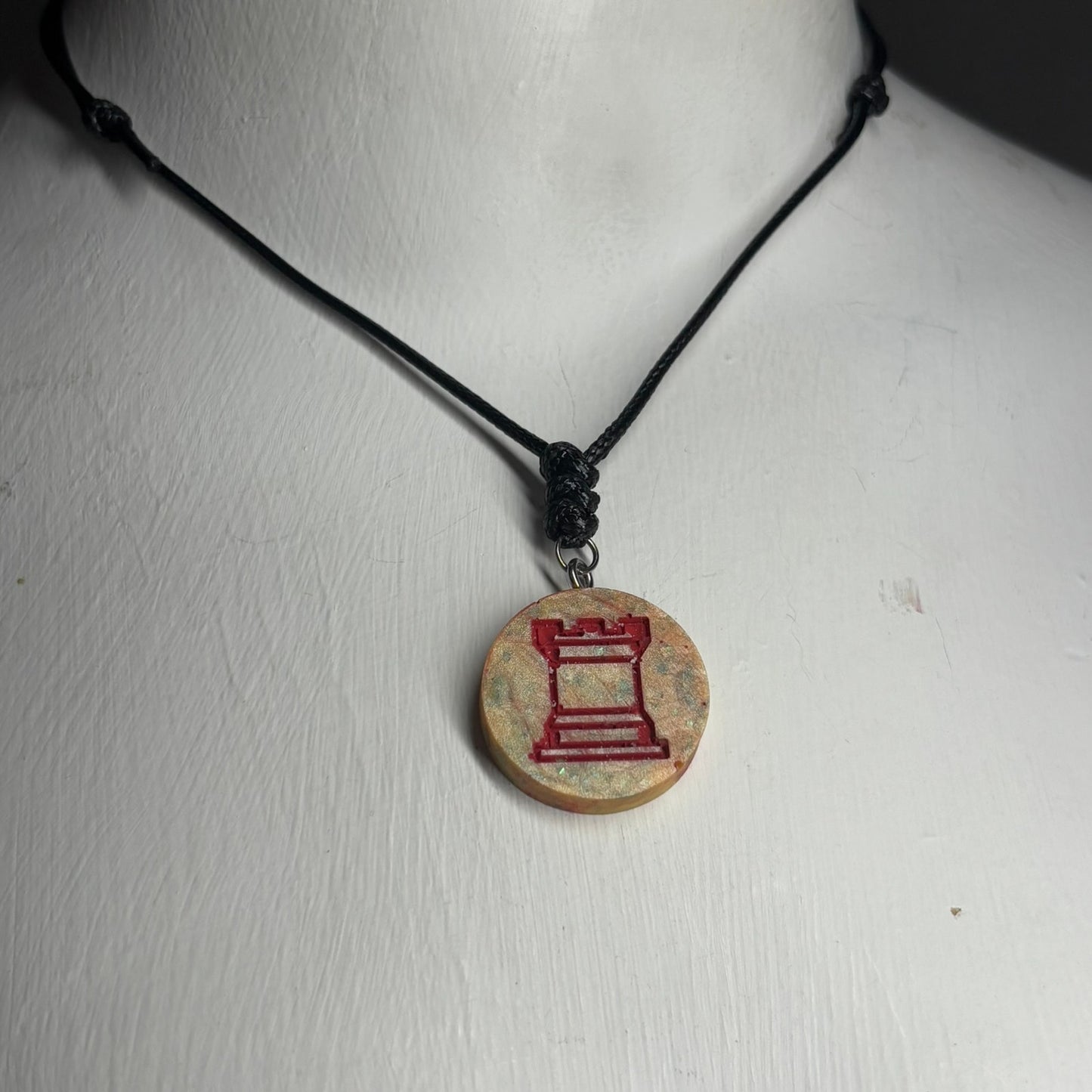 Yellow Royal Reds Rook - Handmade Resin Chess Necklace